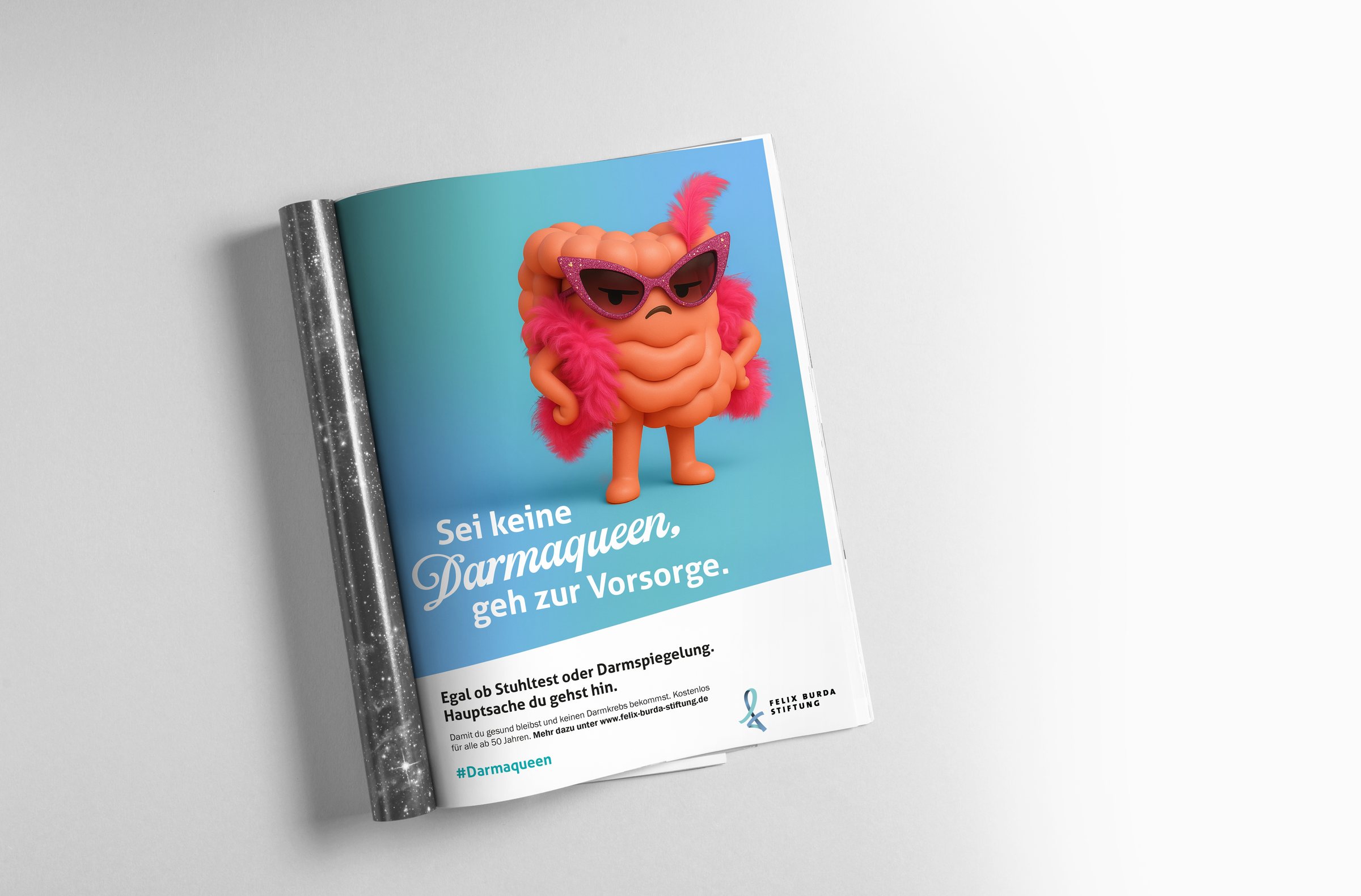 Darmaqueen – ganzseitige Printanzeige in einem aufgeschlagenen Magazin
