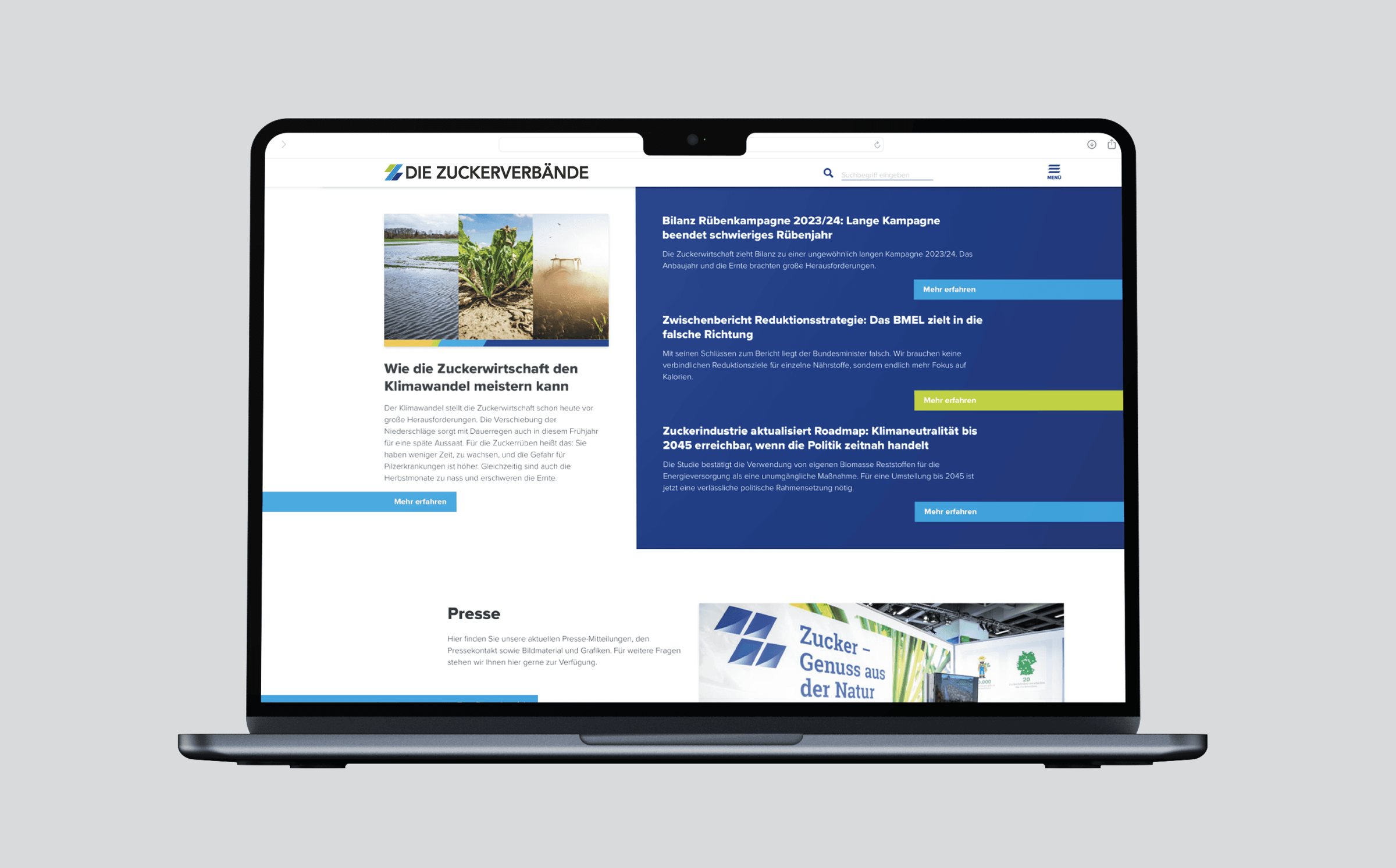 Website „Die Zuckerverbände“ auf einem Laptop
