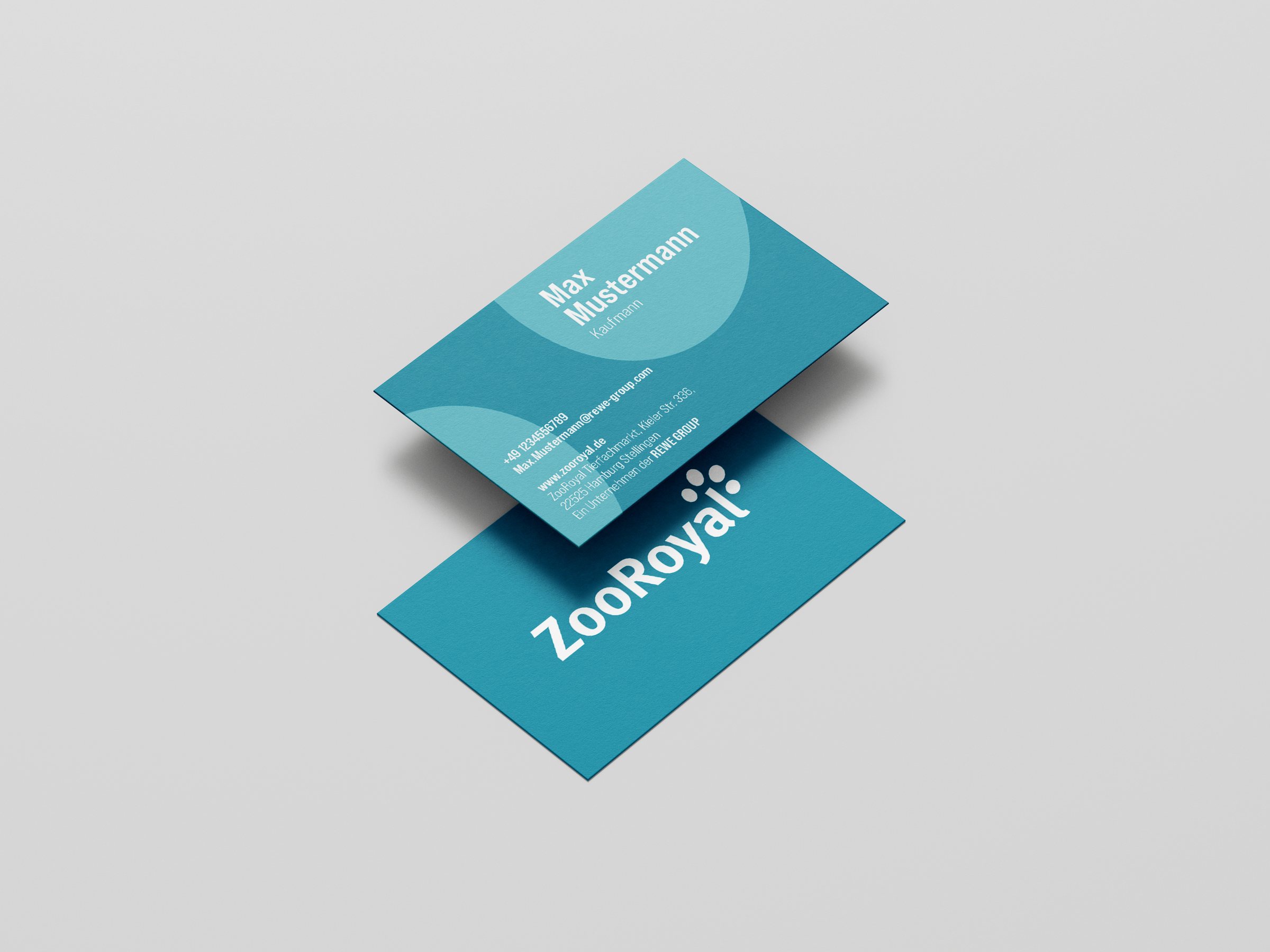 ZooRoyal – Visitenkarten in Petrol mit Logo und Kreisformen